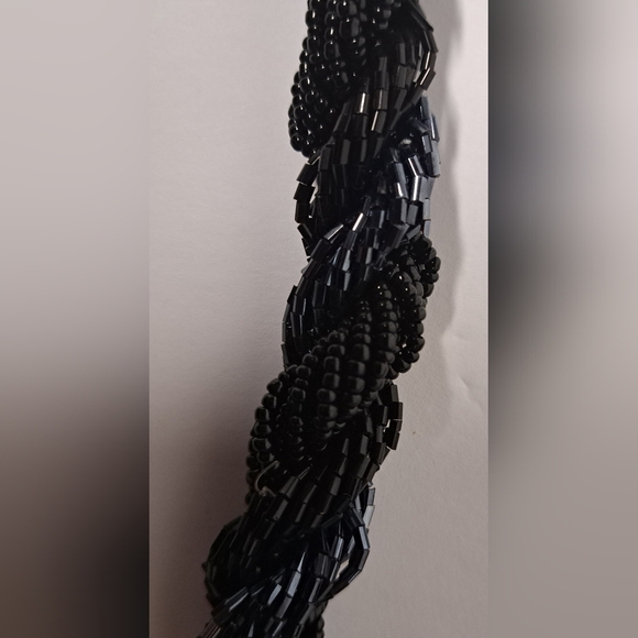 Catherine Stein Elegant Black Beaded Necklace Twisted Chunky Statement Choker - Picture 4 of 4